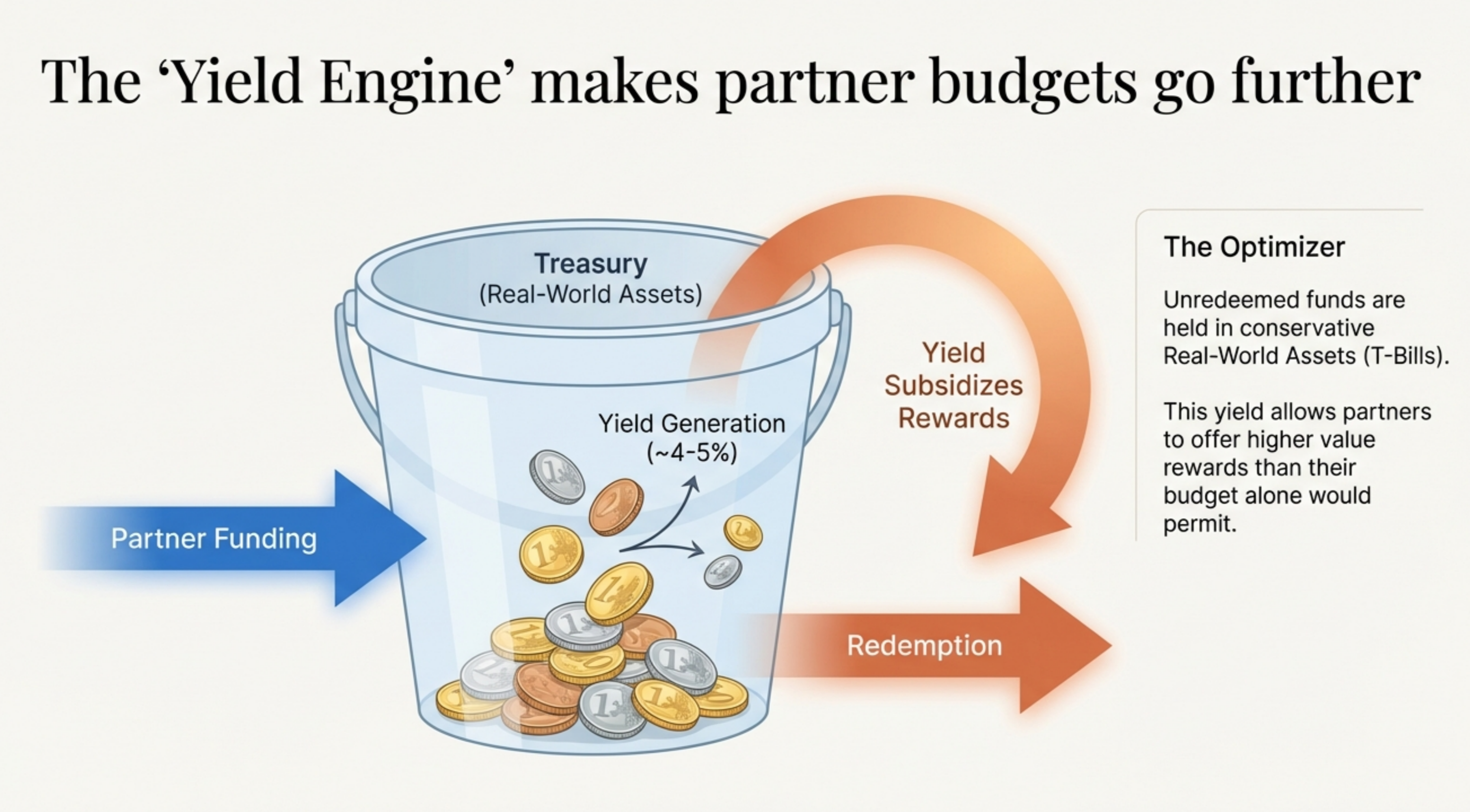 Yield engine — treasury-backed reward mechanics with real-world asset backing